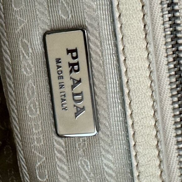 Prada Beige Gaufre Tessuto Nylon Handbag Braided Leather Handles - Picture 10 of 11
